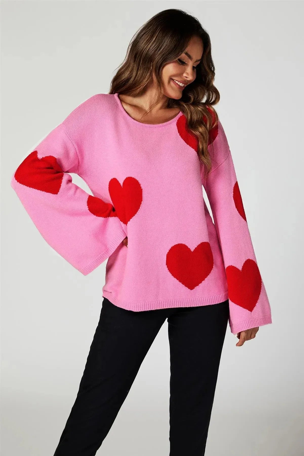 Wide Sleeve Oversize Pullover mit Herzen