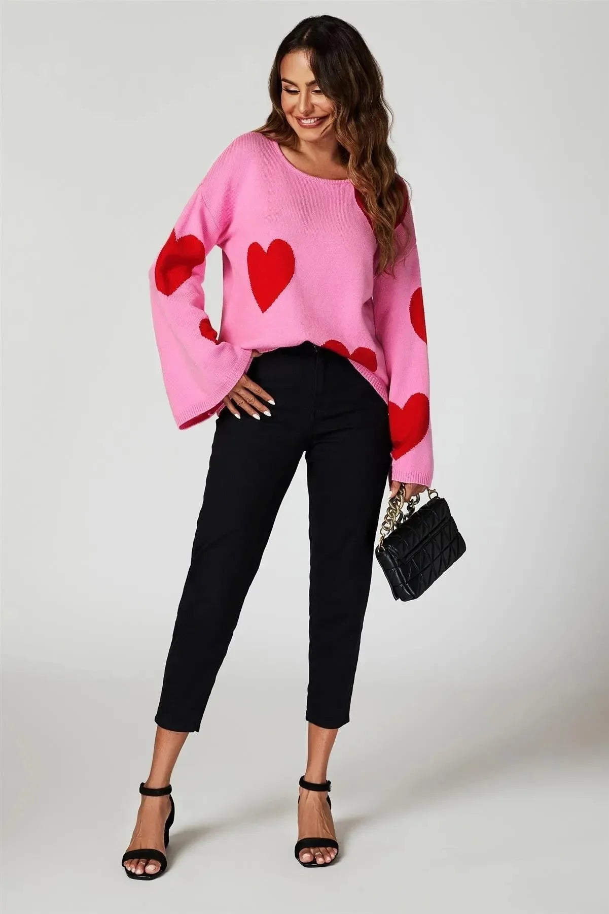 Wide Sleeve Oversize Pullover mit Herzen