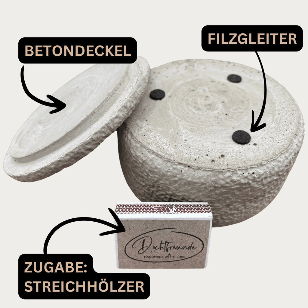 Handgefertigte Citronella Betonkerze, schwarz