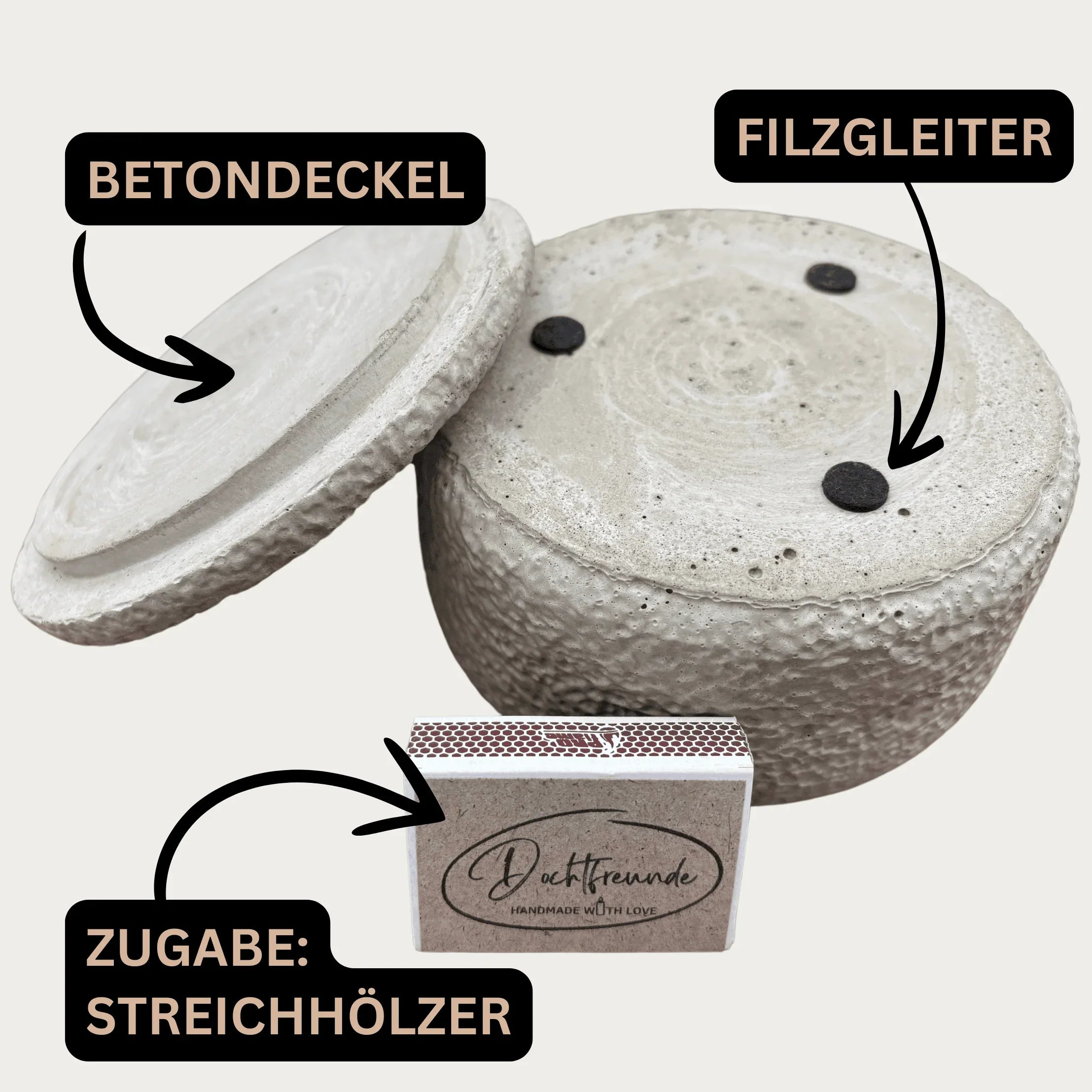 Handgefertigte Citronella Betonkerze, schwarz