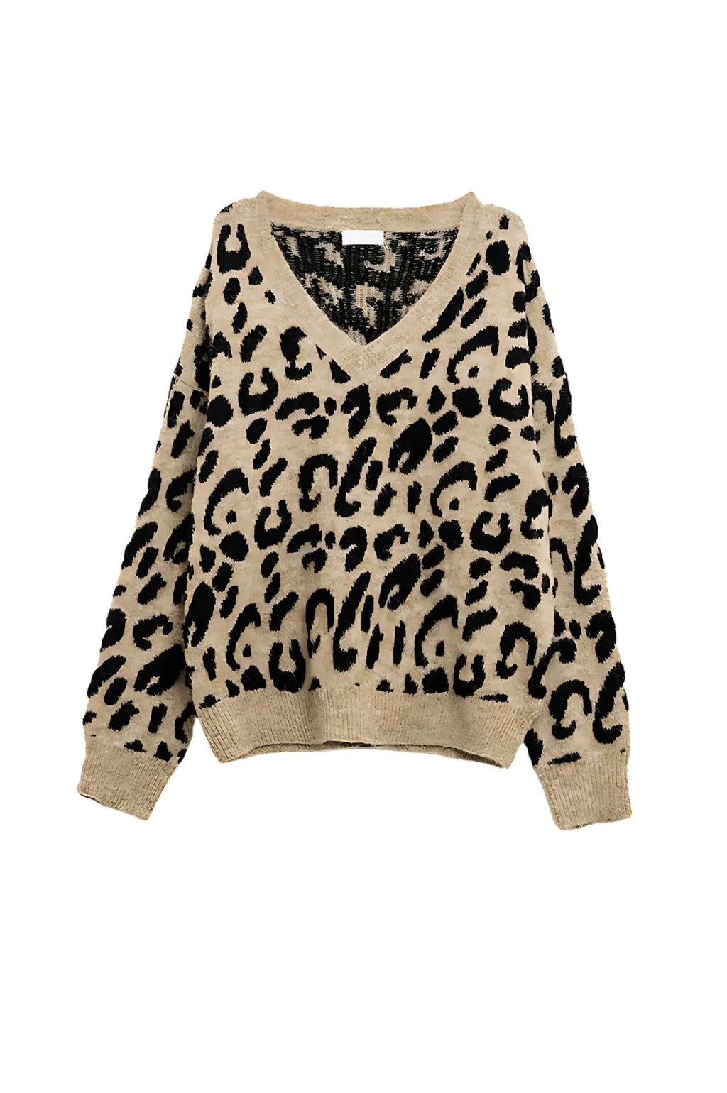 V-Neck Sweater mit Leoparden Print