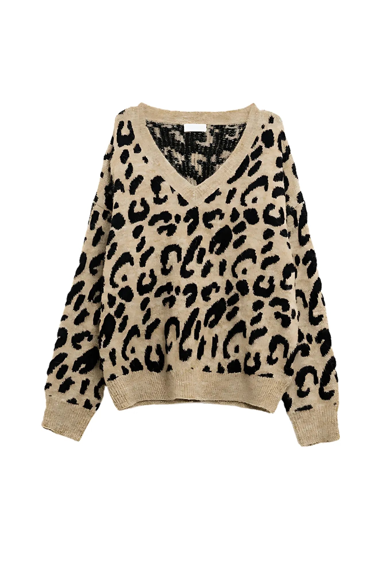 V-Neck Sweater mit Leoparden Print