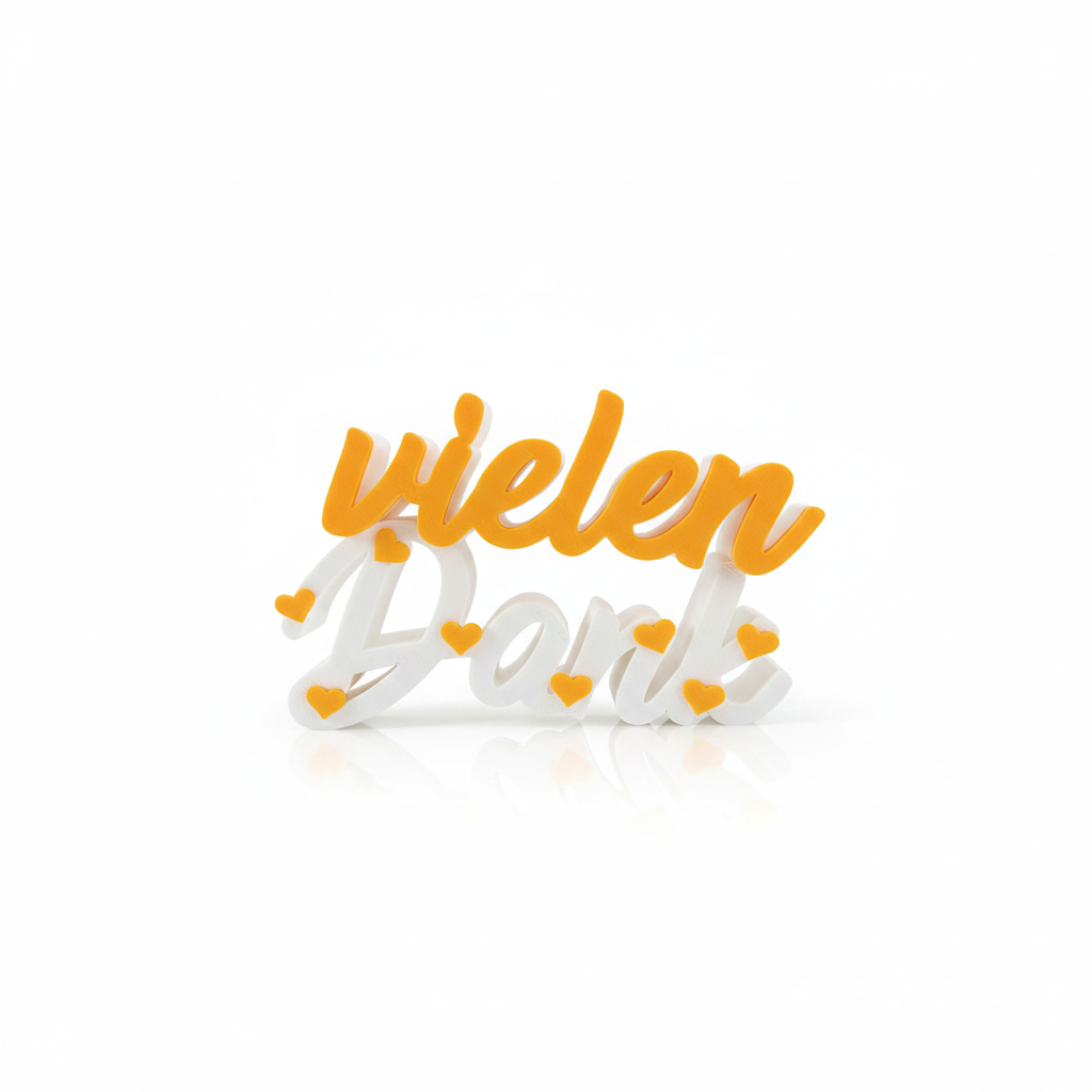 Schriftzug „Vielen Dank“ aus PLA | Deko-Aufsteller, mit oder ohne Reagenzglas