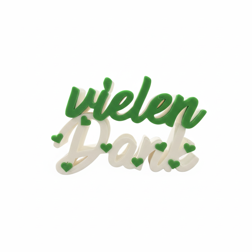 Schriftzug „Vielen Dank“ aus PLA | Deko-Aufsteller, mit oder ohne Reagenzglas