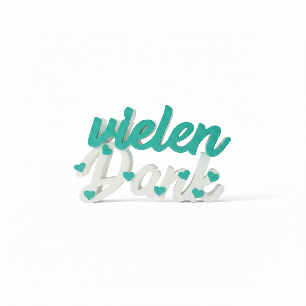 Schriftzug „Vielen Dank“ aus PLA | Deko-Aufsteller, mit oder ohne Reagenzglas