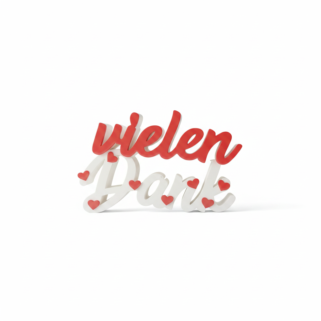 Schriftzug „Vielen Dank“ aus PLA | Deko-Aufsteller, mit oder ohne Reagenzglas
