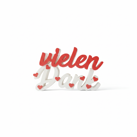 Schriftzug „Vielen Dank“ aus PLA | Deko-Aufsteller, mit oder ohne Reagenzglas