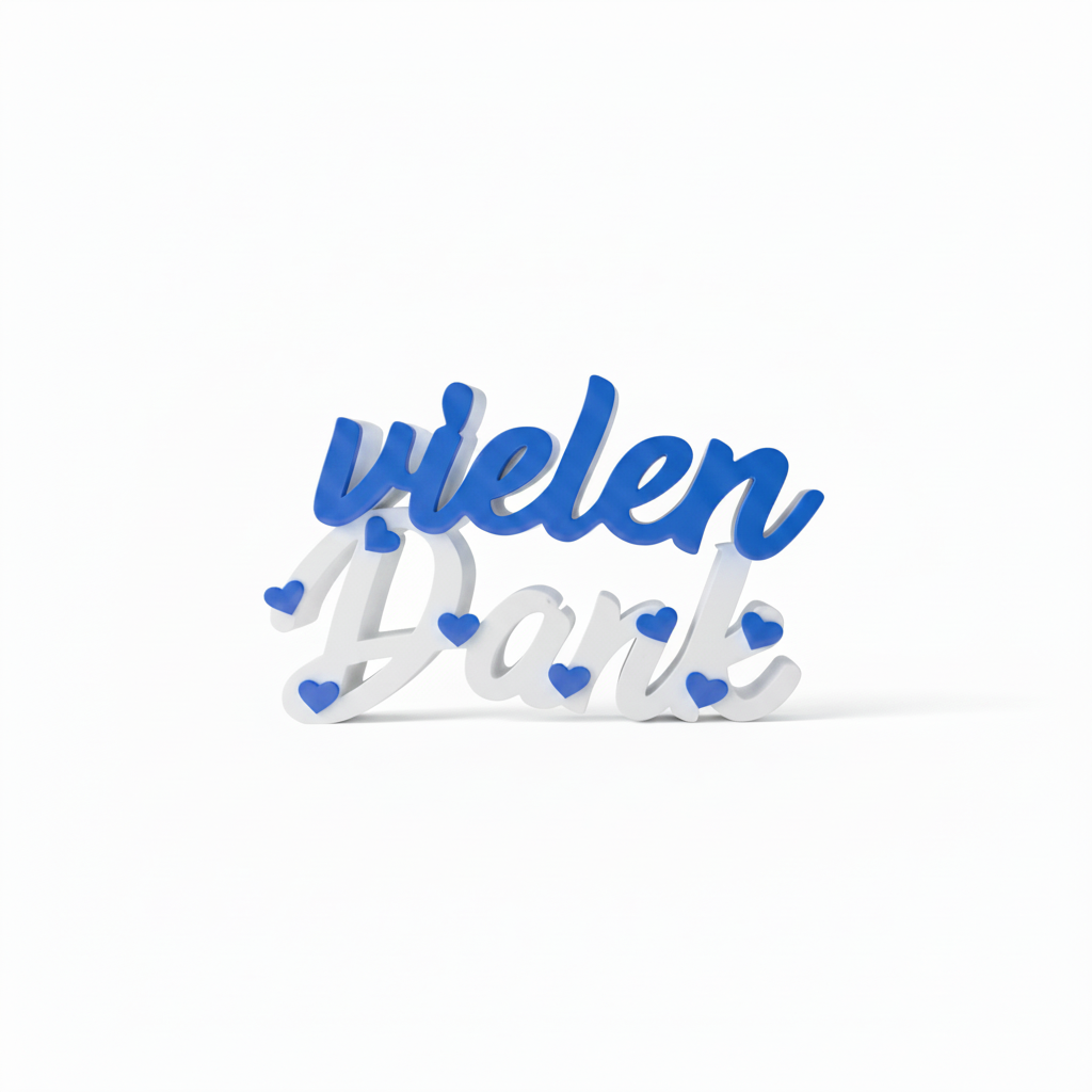 Schriftzug „Vielen Dank“ aus PLA | Deko-Aufsteller, mit oder ohne Reagenzglas