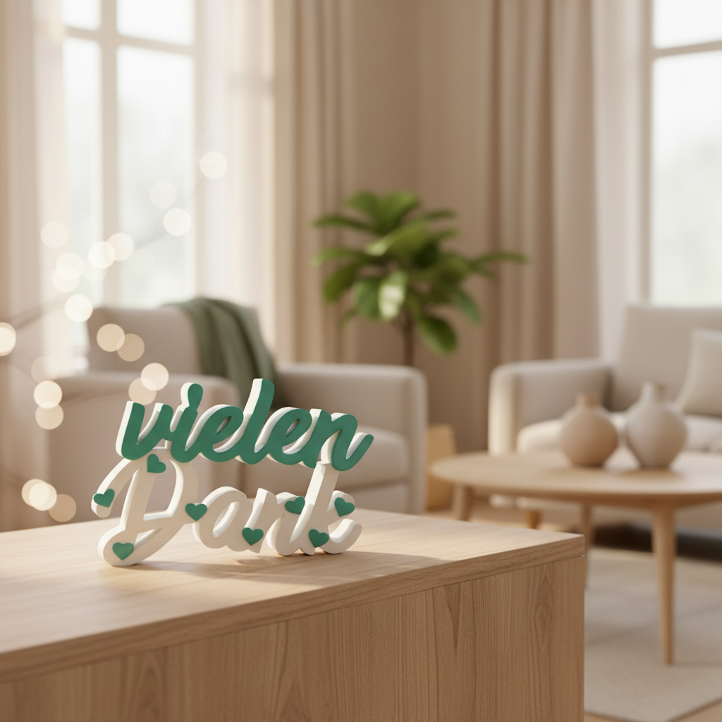 Schriftzug „Vielen Dank“ aus PLA | Deko-Aufsteller, mit oder ohne Reagenzglas