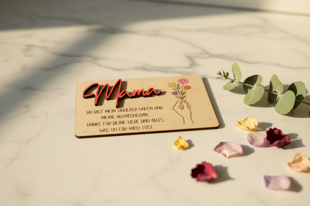 Holz-Geschenkkarte „Mama & Oma“ | Handgefertigt & personalisierbar