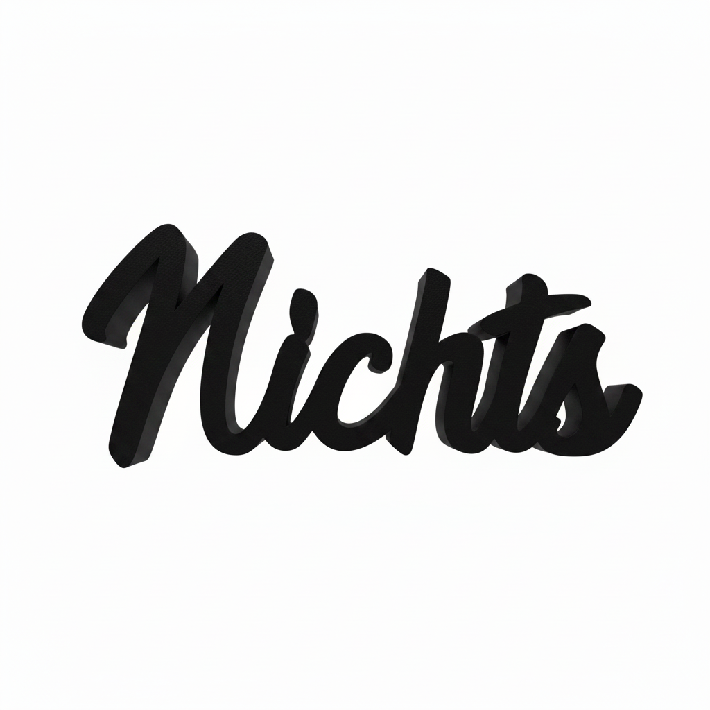 Schwarze 3d-kursive schrift nights mit glänzender oberfläche aus pla im humorvollen 3d-druck geschenk nichts