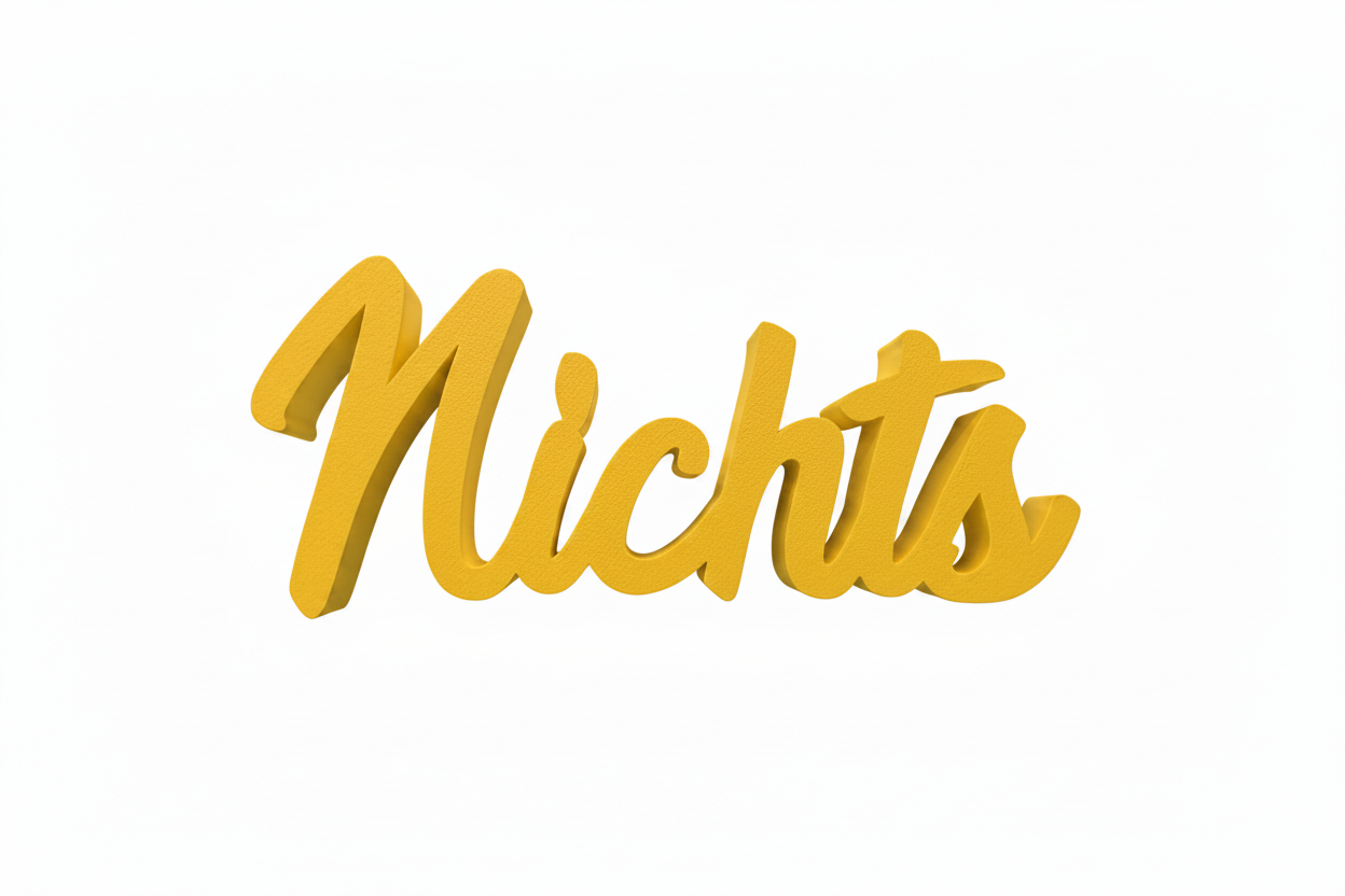 Goldene dreidimensionale schriftzug nichts aus pla für humorvolle und originelle 3d druck geschenke mit weißen hintergrund