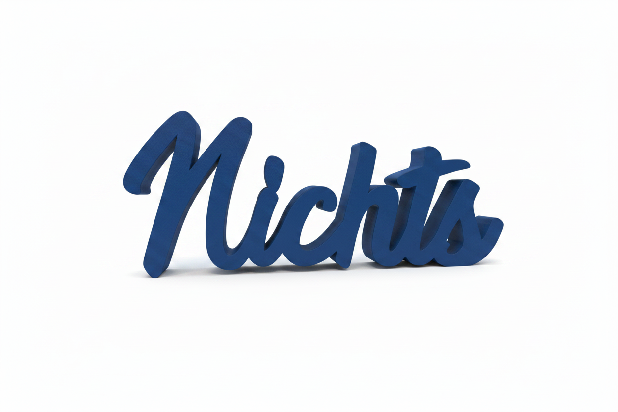 Blaues hölzernes nichts schild in kursiver schrift aus PLA humorvolles und originelles 3D druck geschenk