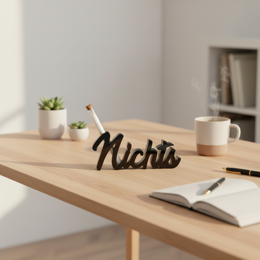 Schwarzes hölzernes nichts-schild mit zigarettenhalter design aus pla für humorvolle geschenke mit oder ohne reagenzglas