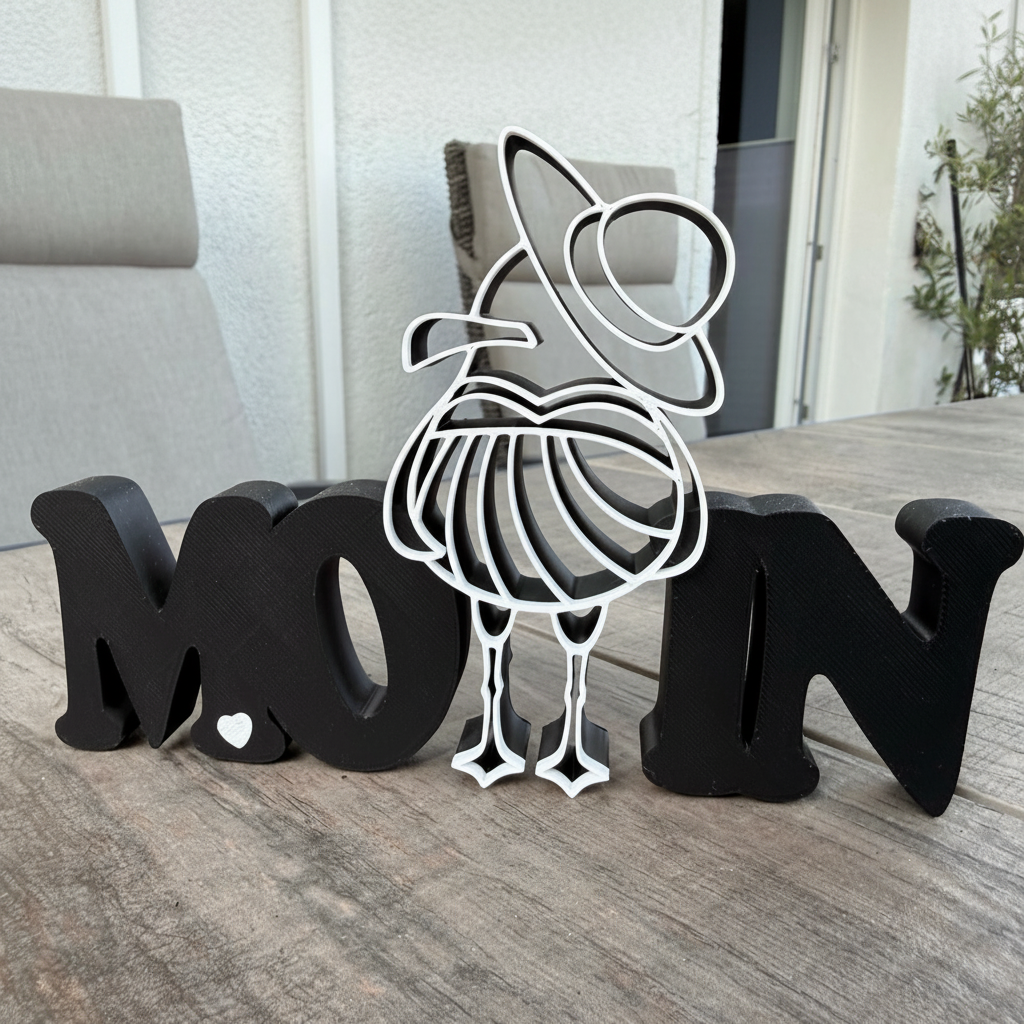 Dekoaufsteller "Moin" mit Möwe, 3D Druck