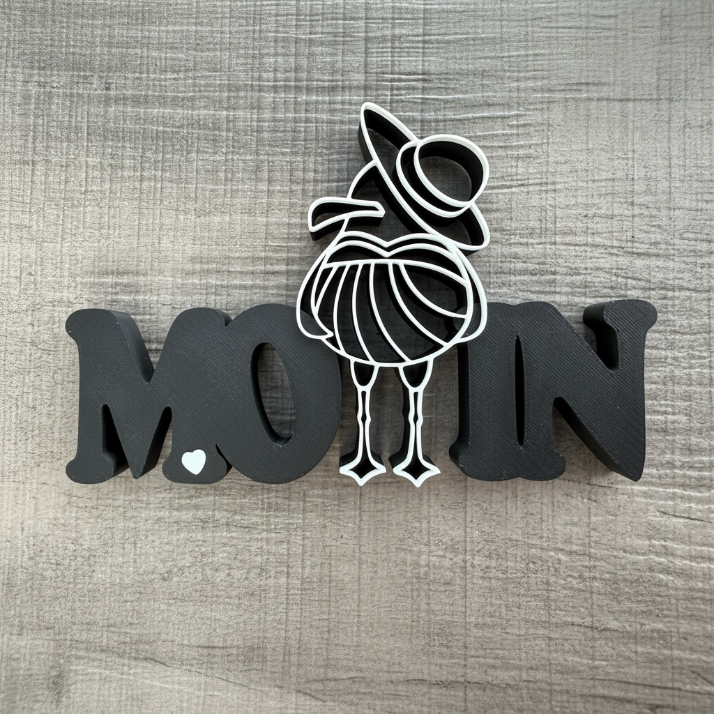 Dekoaufsteller "Moin" mit Möwe, 3D Druck