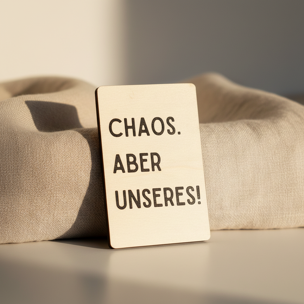 Holzkarte „Chaos. Aber unseres!“ | UV-Druck Geschenkkarte