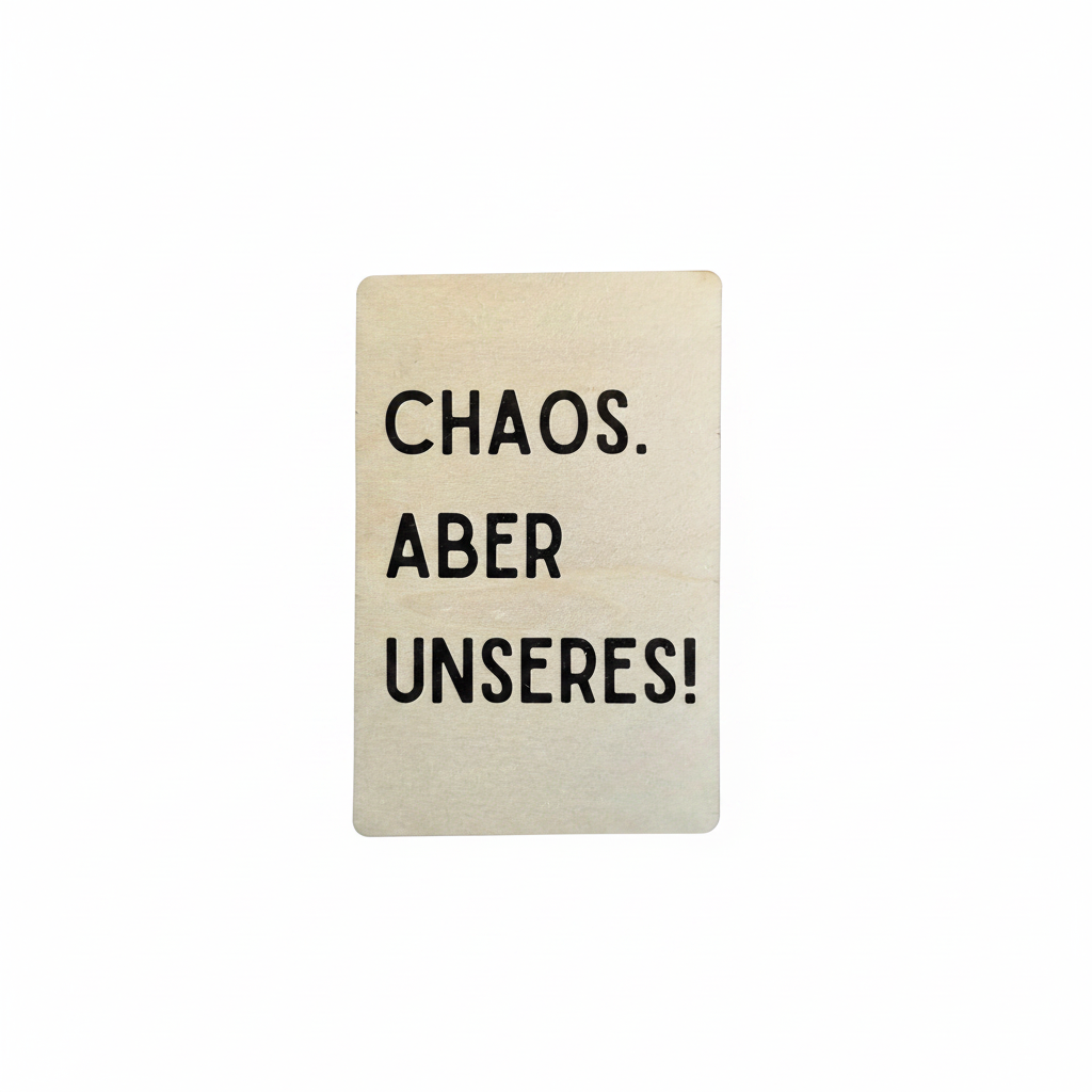 Holzkarte „Chaos. Aber unseres!“ | UV-Druck Geschenkkarte