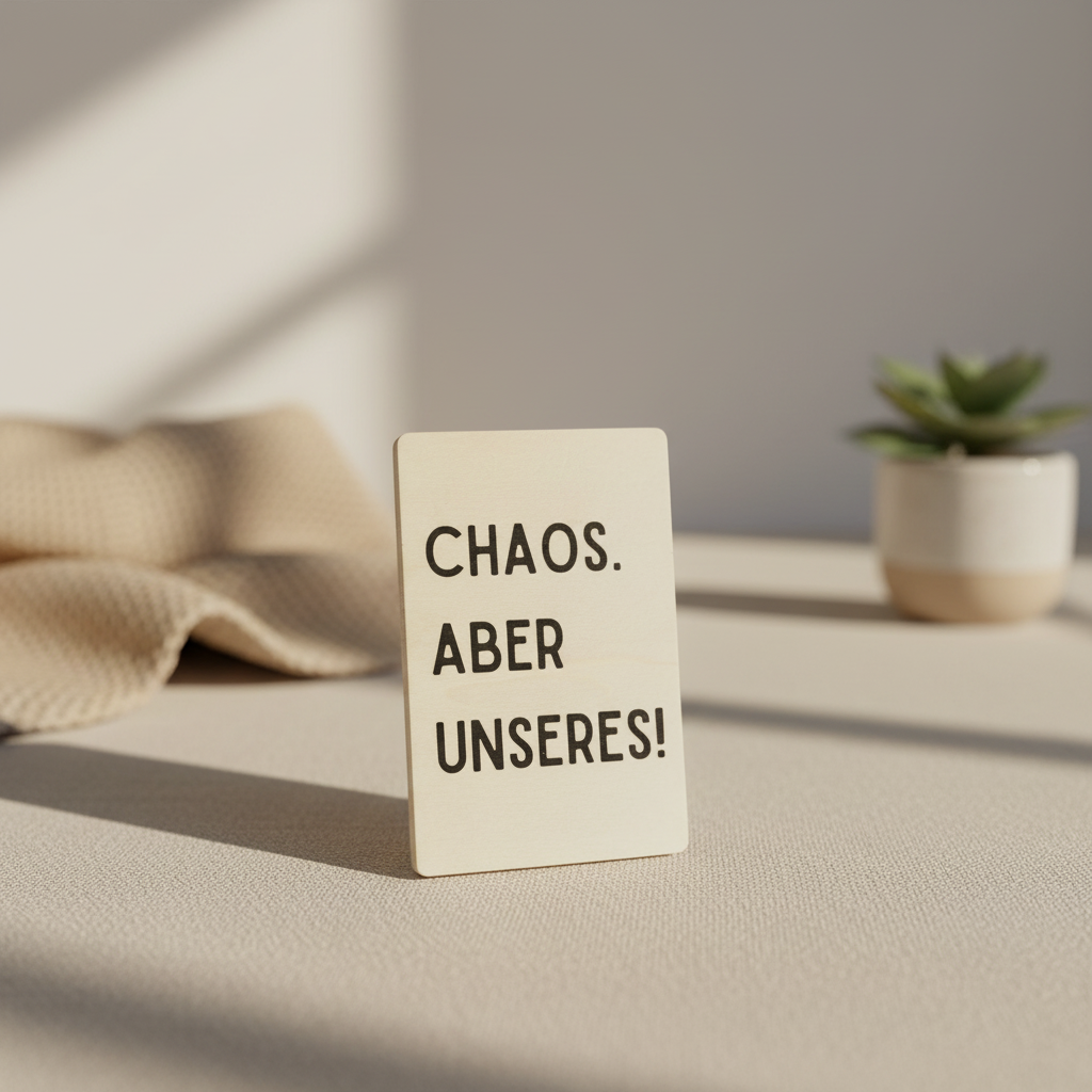 Holzkarte „Chaos. Aber unseres!“ | UV-Druck Geschenkkarte