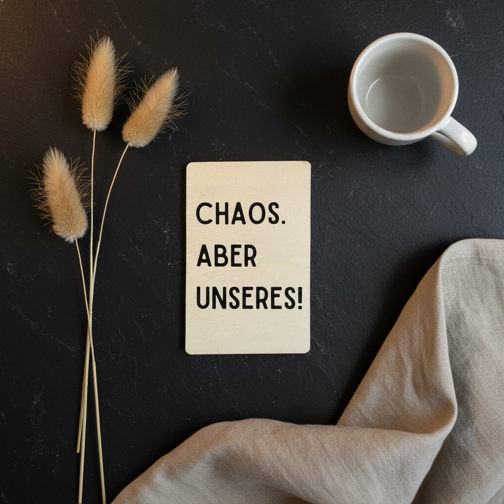 Holzkarte „Chaos. Aber unseres!“ | UV-Druck Geschenkkarte
