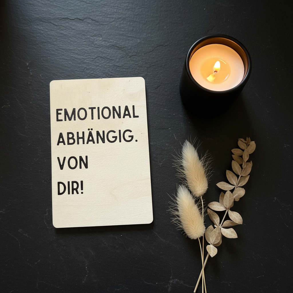 Holzkarte „Emotional Abhängig. Von dir!“ | UV-Druck Liebeskarte