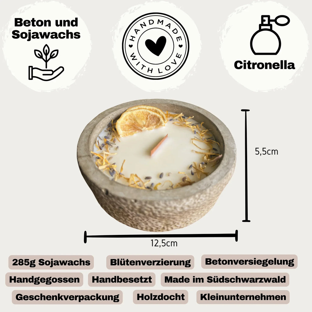 Handgefertigte Citronella Betonkerze, schwarz