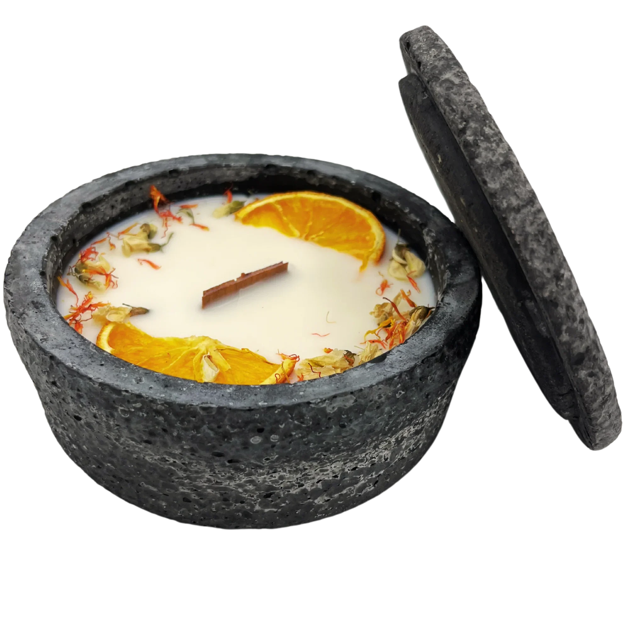Handgefertigte Citronella Betonkerze, schwarz