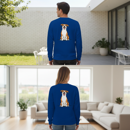 Blauer vintage comic pullover mit cartoon hund auf der rückseite humorvoller sarcasm pullover für alltag und style