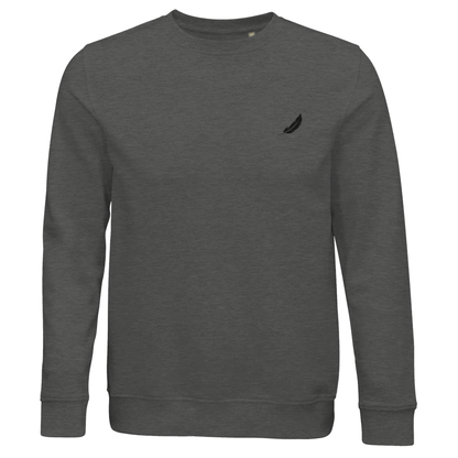 Dark heather grauer vintage comic pullover mit kleinem schwarzem besticktem logo auf der linken brust für alltag und style