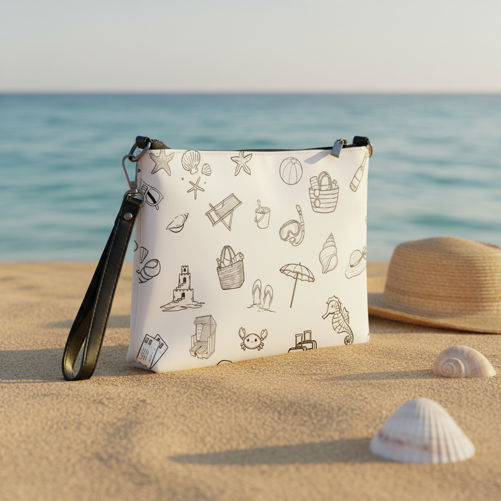 Umhängetasche „Beach Doodles“ | Bedruckte Crossbody-Tasche, Unisex