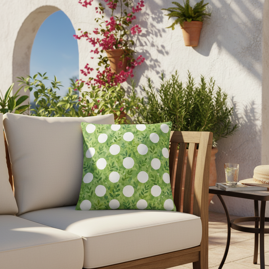 Sommermotiv kissen sonnenblume grünes kissen mit weißen punkten und blättermuster aus weichem stoff