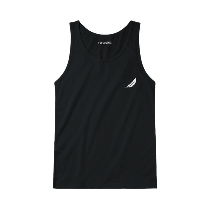 Schwarzes retro comic unisex tank-top aus baumwolle mit kleinem weißem federlogo auf der brust und sarkastischem design