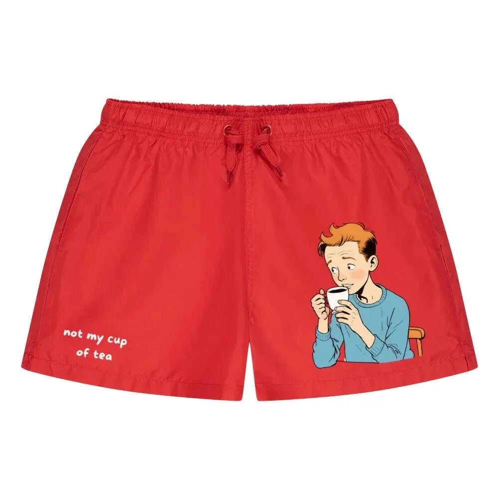 Badehose "not my cup of tea", verschiedene Ausführungen - Rot - flyliving