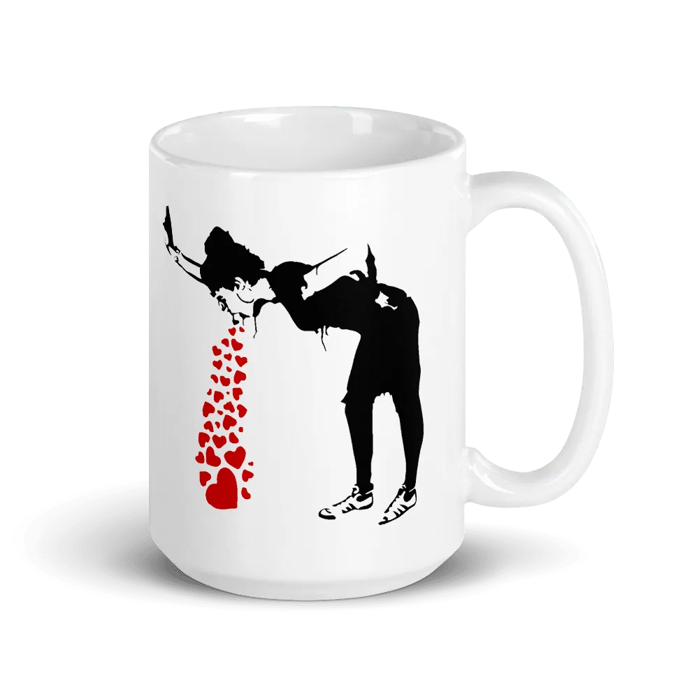 Tasse Banksy Lovesick Girl Throwing Up Hearts, 2002