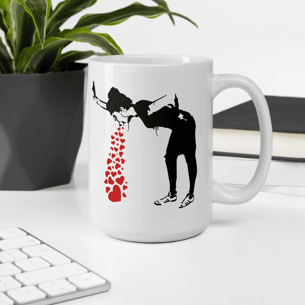 Tasse Banksy Lovesick Girl Throwing Up Hearts, 2002