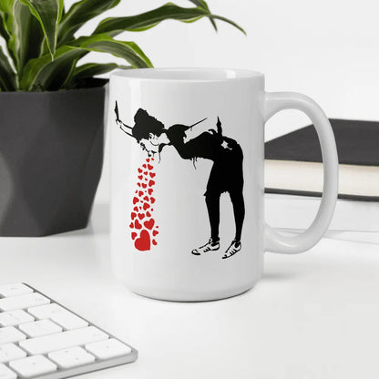 Tasse Banksy Lovesick Girl Throwing Up Hearts, 2002