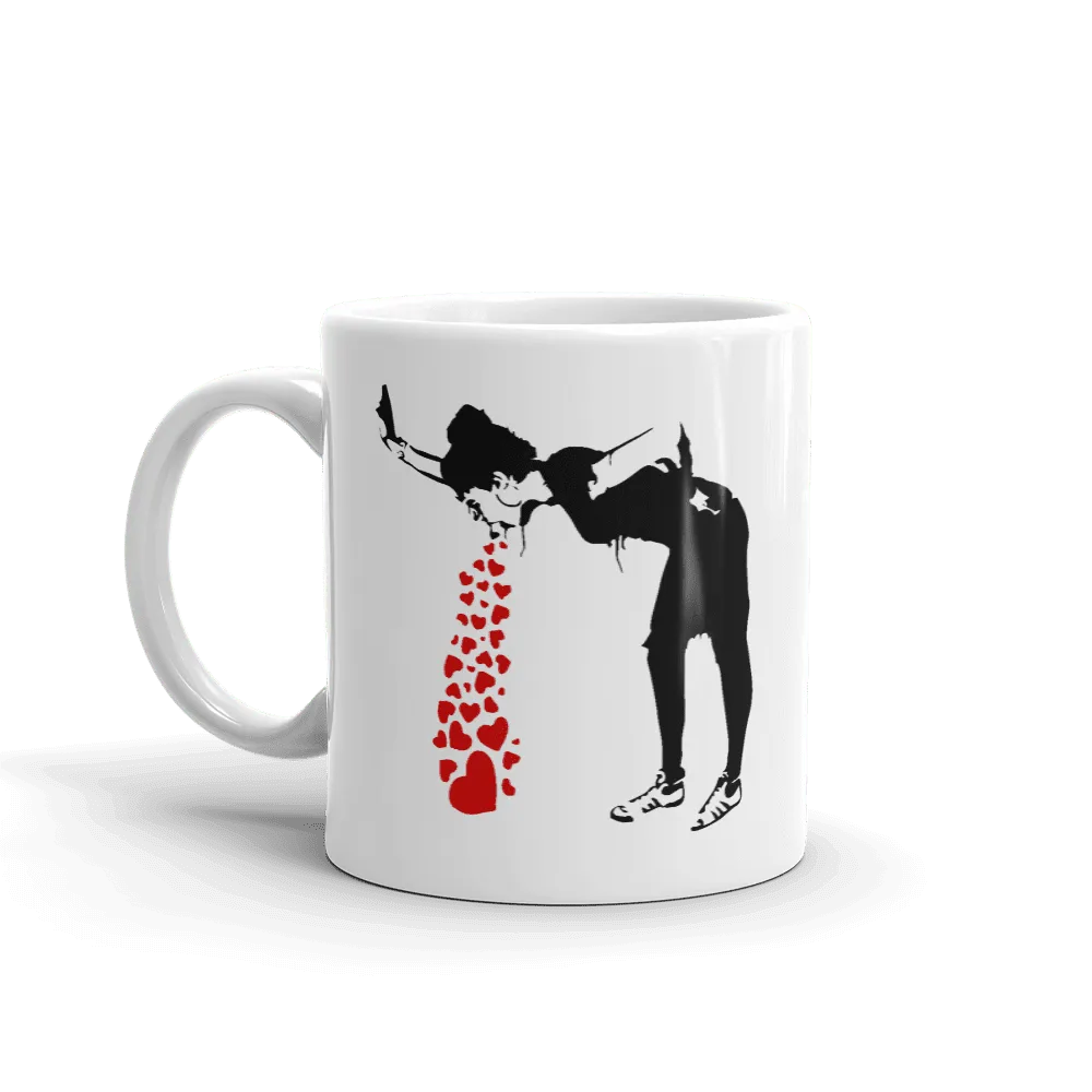 Tasse Banksy Lovesick Girl Throwing Up Hearts, 2002