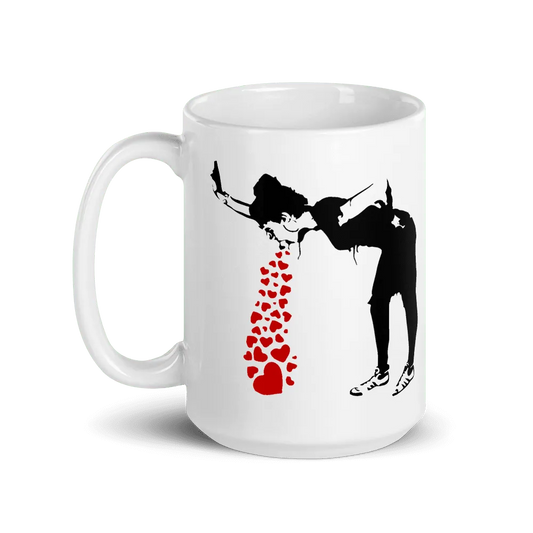 Tasse Banksy Lovesick Girl Throwing Up Hearts, 2002