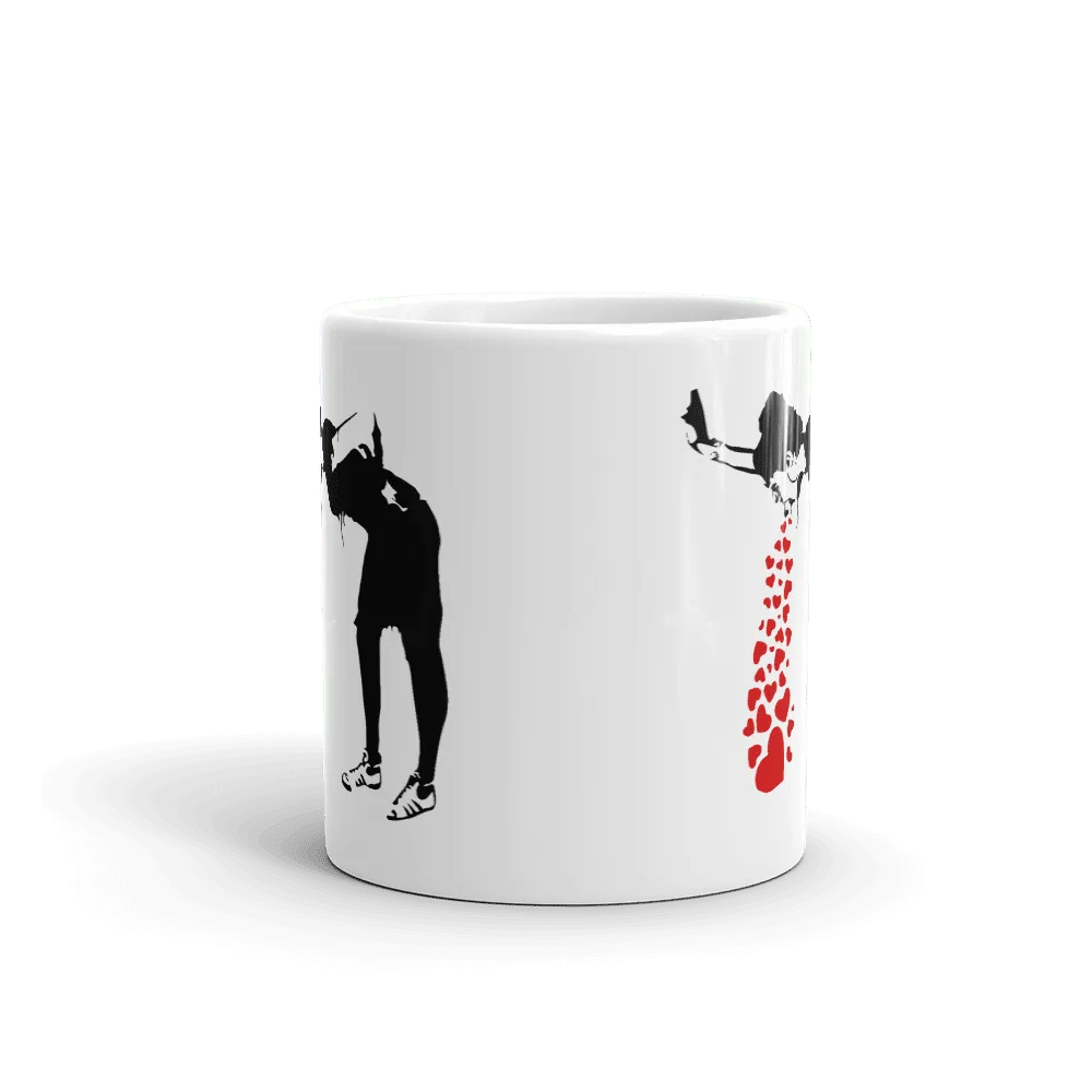 Tasse Banksy Lovesick Girl Throwing Up Hearts, 2002