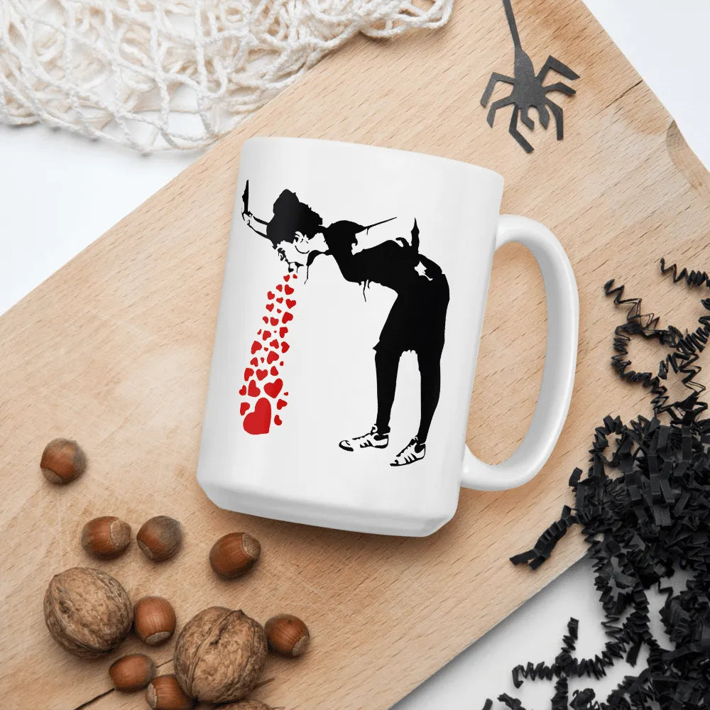 Tasse Banksy Lovesick Girl Throwing Up Hearts, 2002