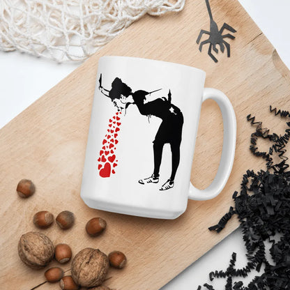 Tasse Banksy Lovesick Girl Throwing Up Hearts, 2002