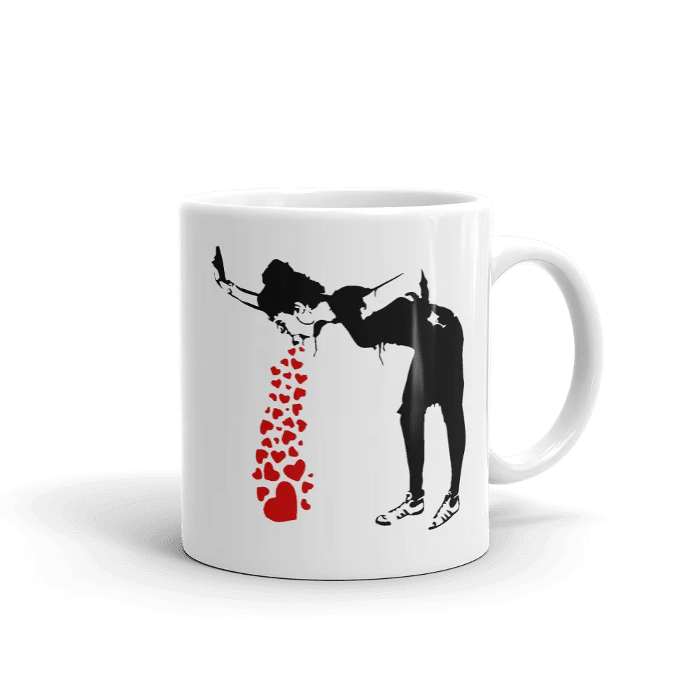 Tasse Banksy Lovesick Girl Throwing Up Hearts, 2002