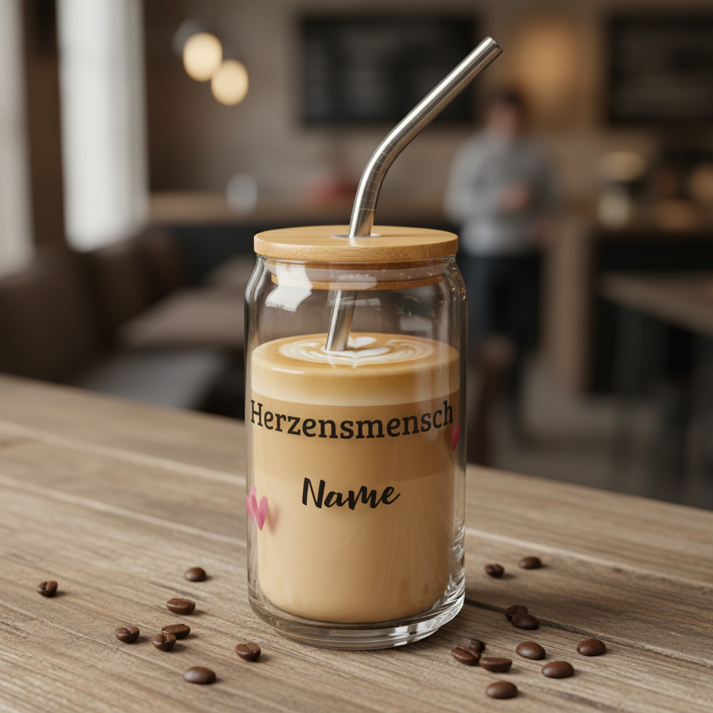 Herzensmensch Glas | 473 ml | Mit Wunschname & optional Deckel