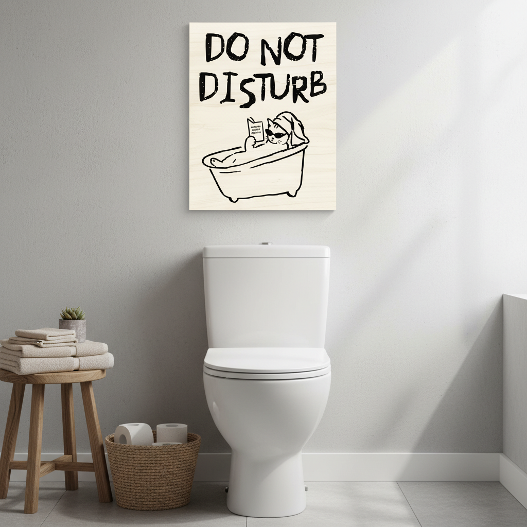 Lustiges Badezimmer Holzbild mit Spruch - Hochwertiger Holzdruck für Gäste WC - Rustikale Wanddeko aus Birkenholz - Geschenkidee für Freunde