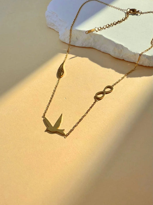 Edelstahlkette mit Engelsflügel-Vogel-Unendlichkeit-Motiv