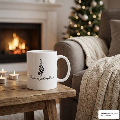 Tasse Doodle-Tannenbaum am Kamin mit Weihnachtsbaum – flyliving