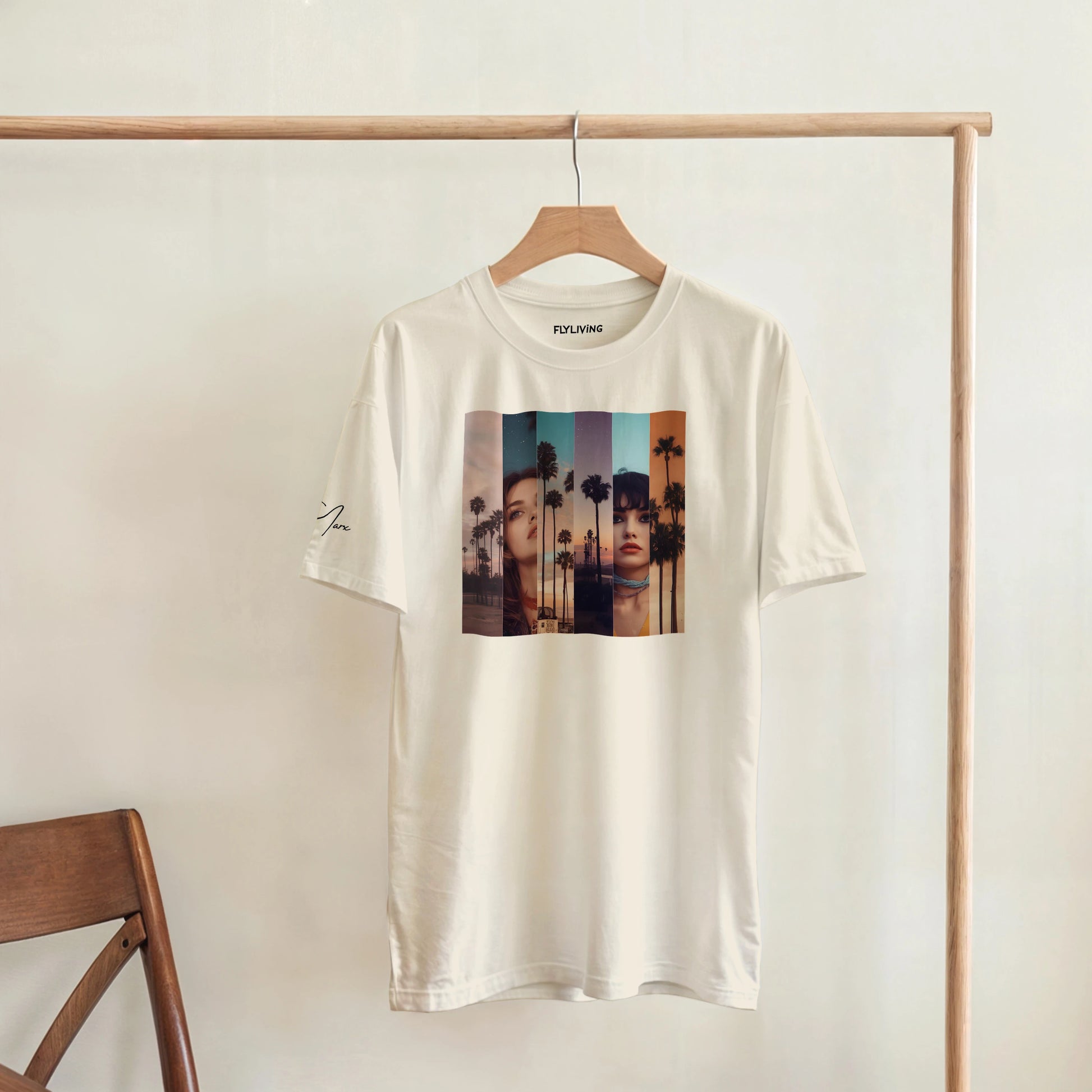 Off-white kurzärmeliges LA Sentimental heavyweight t-shirt mit rechteckigem grafikdruck von zwei frauen vor palmen