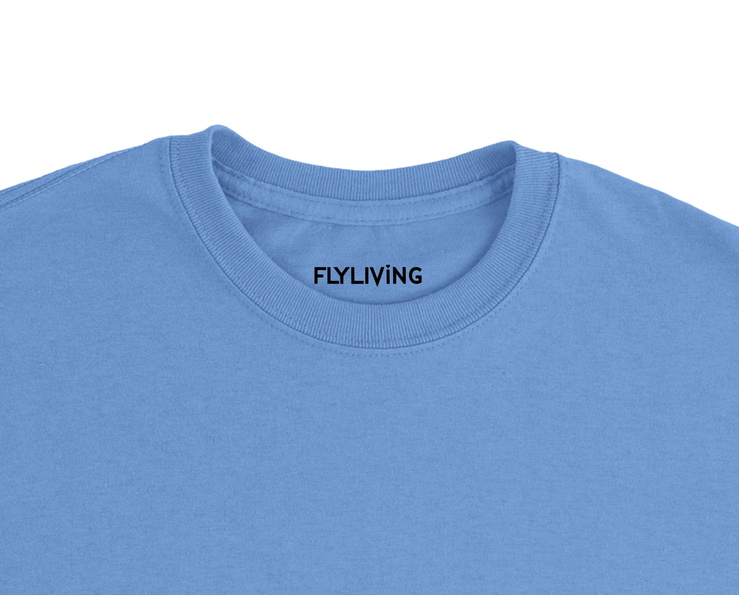 La sentimental heavyweight t-shirt in hellblau mit dezentem geripptem kragen und flyliving markenname innen für premium streetwear