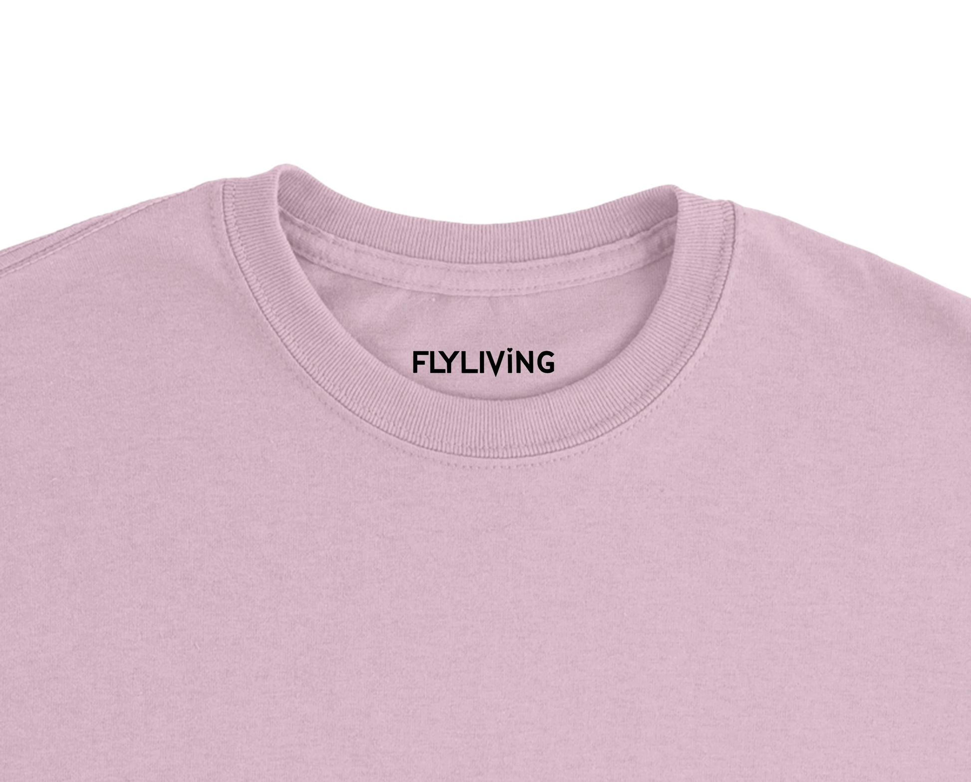 A weich rosa crewneck t shirt mit dezent geripptem kragen und flyliving schriftzug in schwarz von la sentimental heavyweight