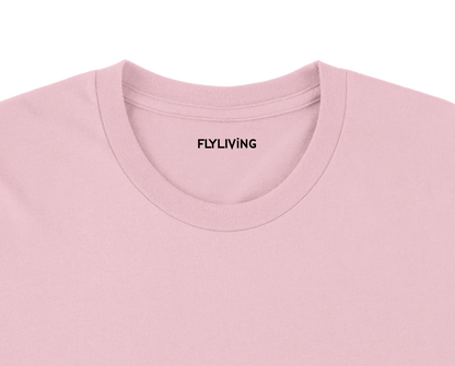 Ein weiches rosa crewneck t-shirt mit subtiler flyliving marke innen am kragen für sarkastisches frosch design